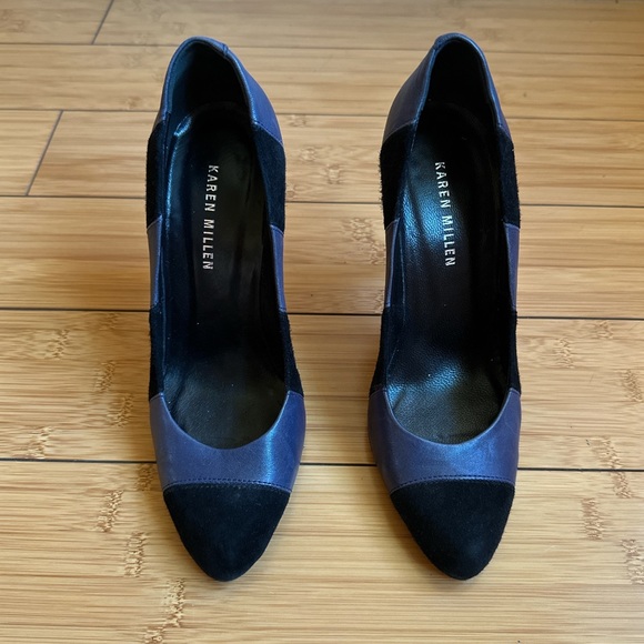 Karen Millen Striped Leather & Suede Pumps Heels - Picture 2 of 4